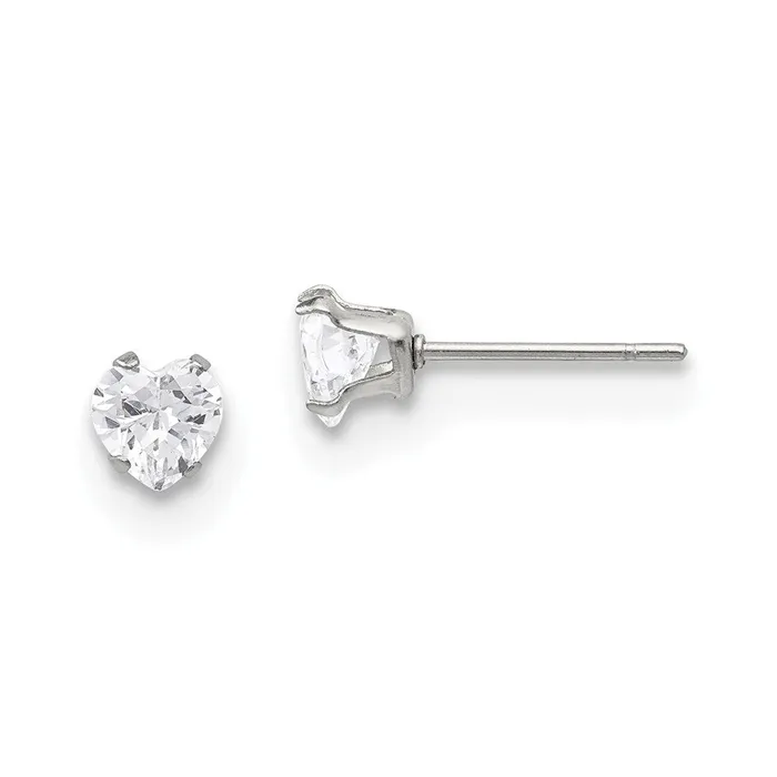 Stainless Steel Polished 5mm Heart CZ Stud Post Earrings TreasureFineJewelers Earrings Stainless Steel Polished 5mm Heart CZ Stud Post Earrings TreasureFineJewelers Earrings