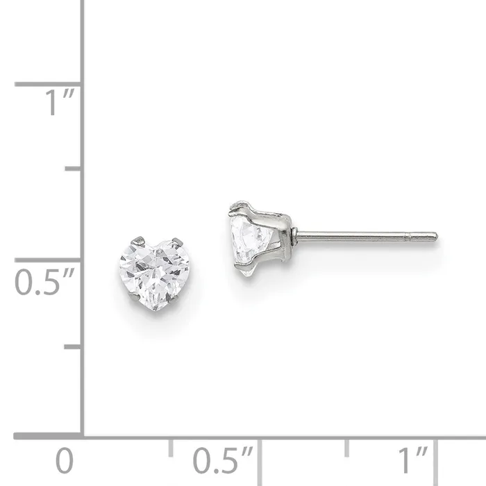 Stainless Steel Polished 5mm Heart CZ Stud Post Earrings TreasureFineJewelers Earrings