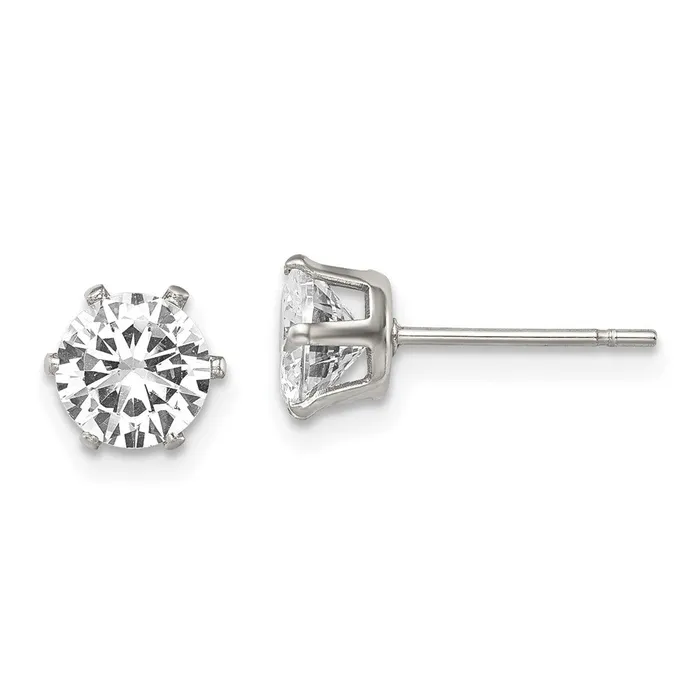 Stainless Steel Polished 6mm Round CZ Stud Post Earrings TreasureFineJewelers Earrings Stainless Steel Polished 6mm Round CZ Stud Post Earrings TreasureFineJewelers Earrings
