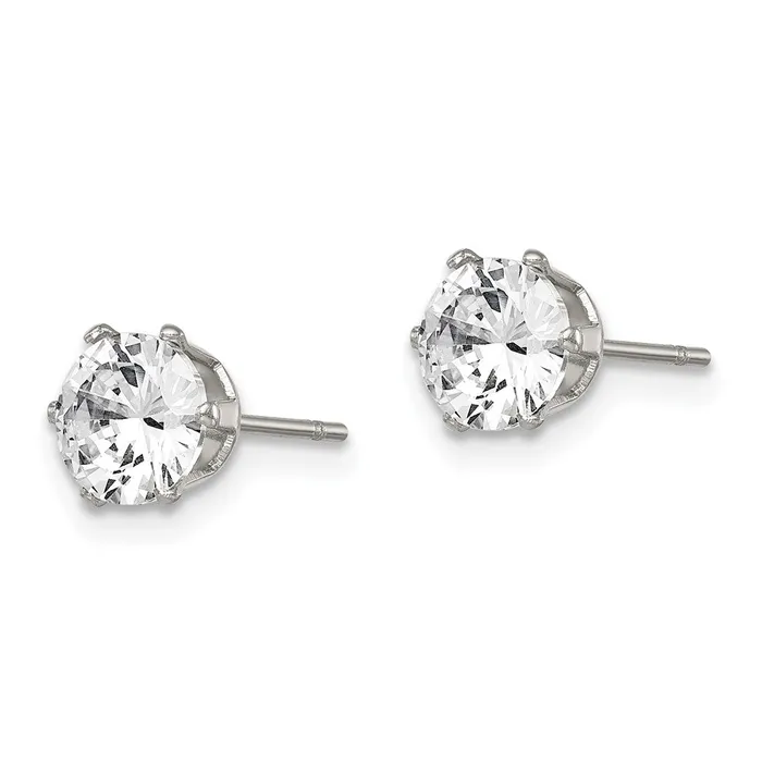 Stainless Steel Polished 6mm Round CZ Stud Post Earrings TreasureFineJewelers Earrings