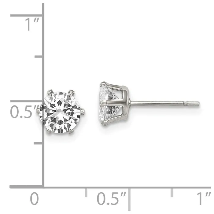 Stainless Steel Polished 6mm Round CZ Stud Post Earrings TreasureFineJewelers Earrings