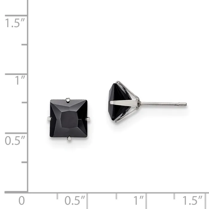 Stainless Steel Polished 8mm Black Square CZ Stud Post Earrings TreasureFineJewelers Earrings