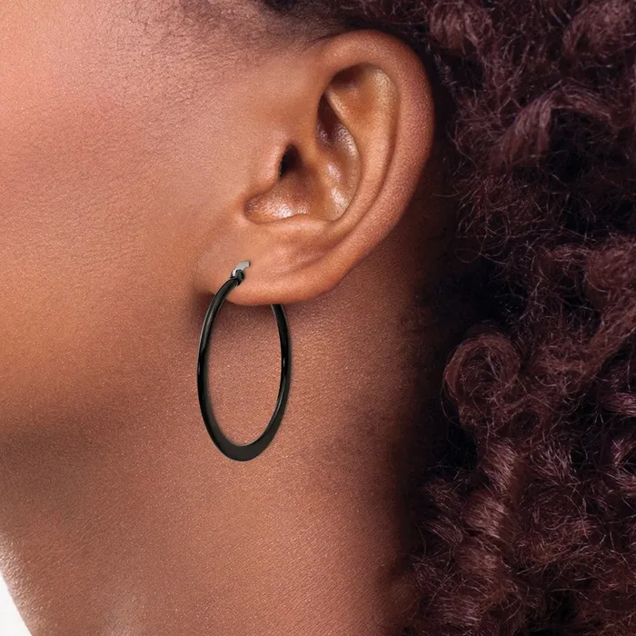 Stainless Steel Polished Black IPplated 34mm Diameter Hoop Earrings TreasureFineJewelers Earrings