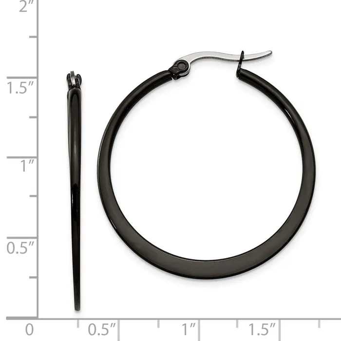 Stainless Steel Polished Black IPplated 34mm Diameter Hoop Earrings TreasureFineJewelers Earrings