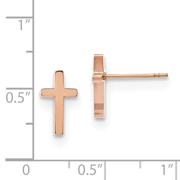 Stainless Steel Polished Rose IPplated Cross Post Earrings TreasureFineJewelers Earrings