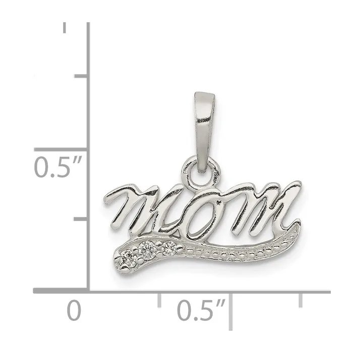Sterling Silver CZ Polished Mom Pendant TreasureFineJewelers Necklaces