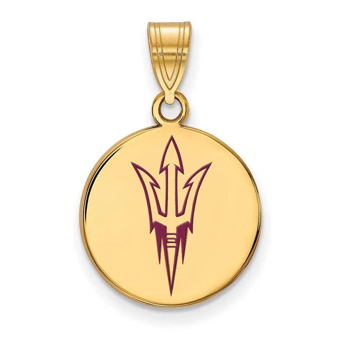 Sterling Silver Goldplated Arizona State University Pitchfork Medium Enameled Disc Pendant TreasureFineJewelers Necklaces Sterling Silver Goldplated Arizona State University Pitchfork Medium Enameled Disc Pendant TreasureFineJewelers Necklaces