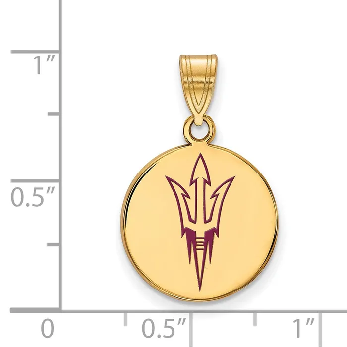 Sterling Silver Goldplated Arizona State University Pitchfork Medium Enameled Disc Pendant TreasureFineJewelers Necklaces