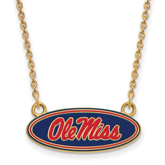 Sterling Silver Goldplated University of Mississippi Ole Miss Small Enameled Oval Pendant 18 inch Necklace TreasureFineJewelers Necklaces Sterling Silver Goldplated University of Mississippi Ole Miss Small Enameled Oval Pendant 18 inch Necklace TreasureFineJewelers Necklaces