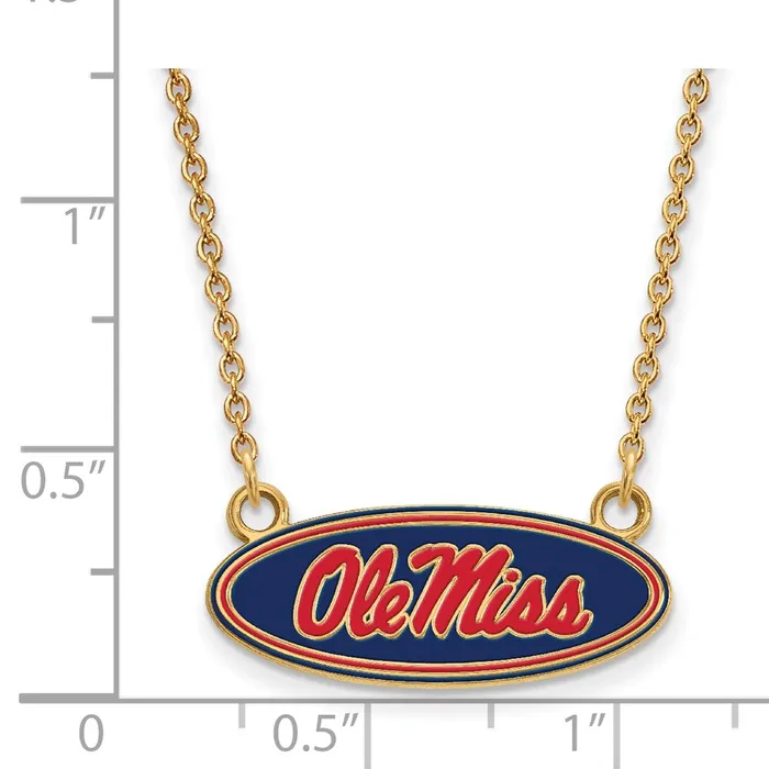 Sterling Silver Goldplated University of Mississippi Ole Miss Small Enameled Oval Pendant 18 inch Necklace TreasureFineJewelers Necklaces