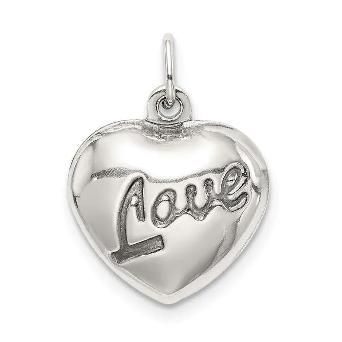 Sterling Silver Love Puffed Heart Charm TreasureFineJewelers Rings