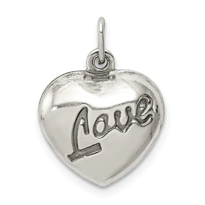 Sterling Silver Love Puffed Heart Charm TreasureFineJewelers Rings