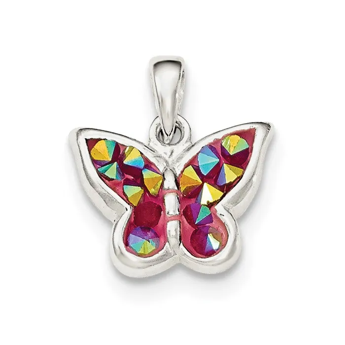 Sterling Silver Pink Crystal Butterfly Pendant TreasureFineJewelers Necklaces Sterling Silver Pink Crystal Butterfly Pendant TreasureFineJewelers Necklaces
