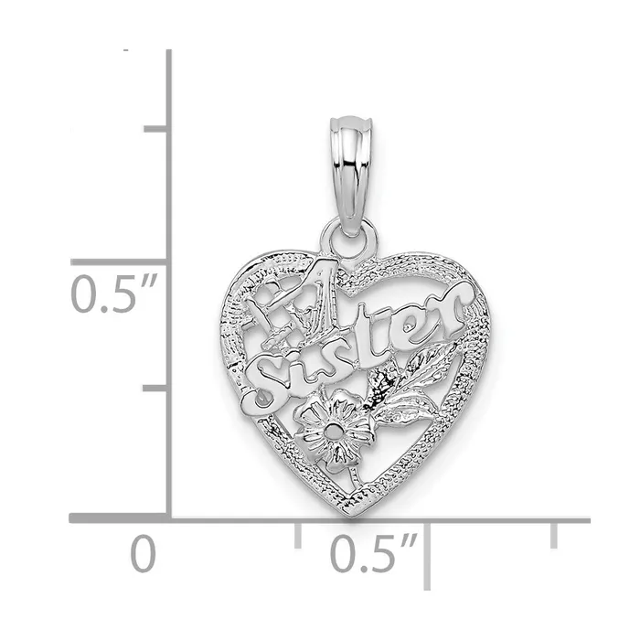 Sterling Silver Polished 1 Sister wFlower Heart Pendant TreasureFineJewelers Necklaces