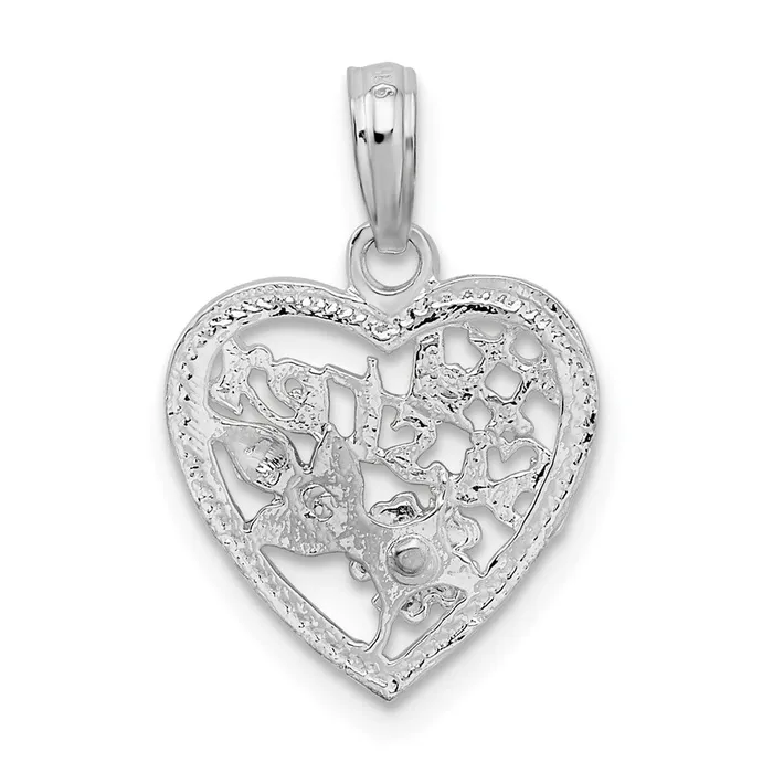 Sterling Silver Polished 1 Sister wFlower Heart Pendant TreasureFineJewelers Necklaces