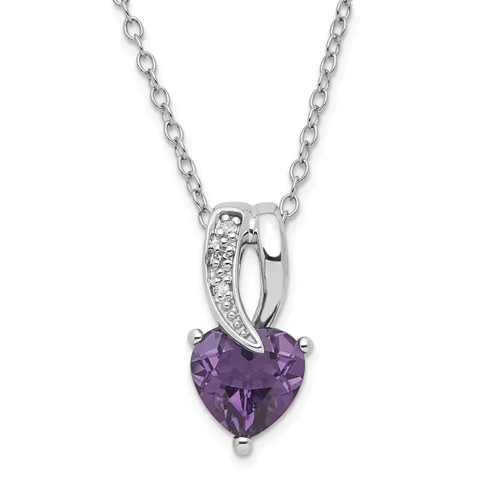 Sterling Silver Polished Amethyst Diamond Heart Necklace TreasureFineJewelers Necklaces Sterling Silver Polished Amethyst Diamond Heart Necklace TreasureFineJewelers Necklaces