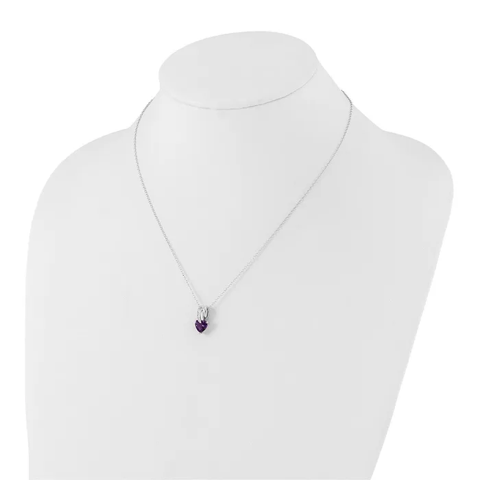Sterling Silver Polished Amethyst Diamond Heart Necklace TreasureFineJewelers Necklaces