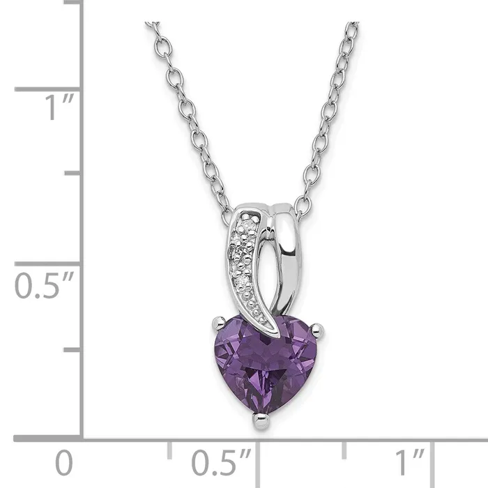 Sterling Silver Polished Amethyst Diamond Heart Necklace TreasureFineJewelers Necklaces