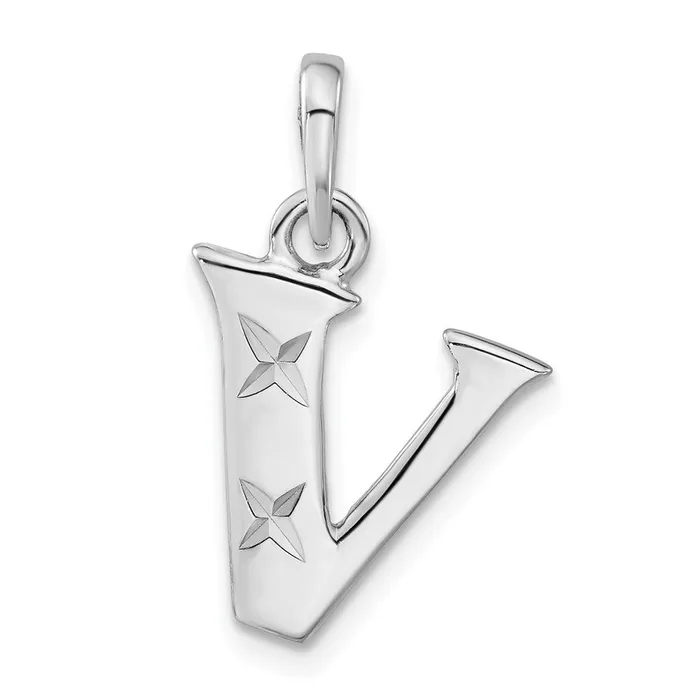Sterling Silver Polished Diamondcut Initial V Pendant TreasureFineJewelers Necklaces Sterling Silver Polished Diamondcut Initial V Pendant TreasureFineJewelers Necklaces