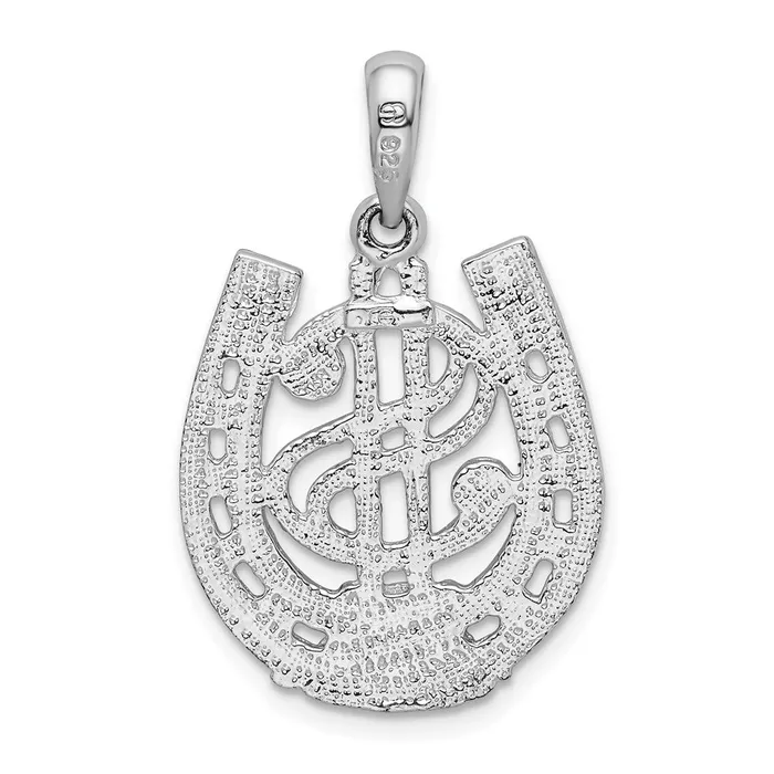 Sterling Silver Polished Dollar Sign In Horse Shoe Pendant TreasureFineJewelers Necklaces