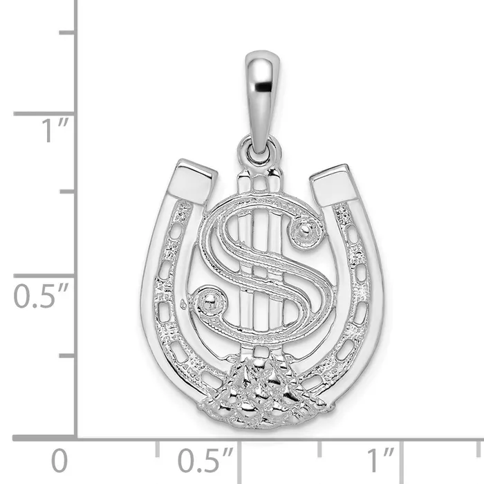 Sterling Silver Polished Dollar Sign In Horse Shoe Pendant TreasureFineJewelers Necklaces