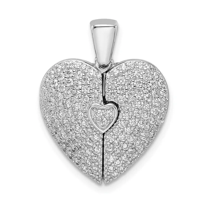 Sterling Silver Polished Rhodiumplated CZ Opening Heart Pendant TreasureFineJewelers Necklaces Sterling Silver Polished Rhodiumplated CZ Opening Heart Pendant TreasureFineJewelers Necklaces