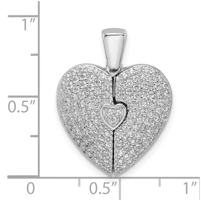 Sterling Silver Polished Rhodiumplated CZ Opening Heart Pendant TreasureFineJewelers Necklaces