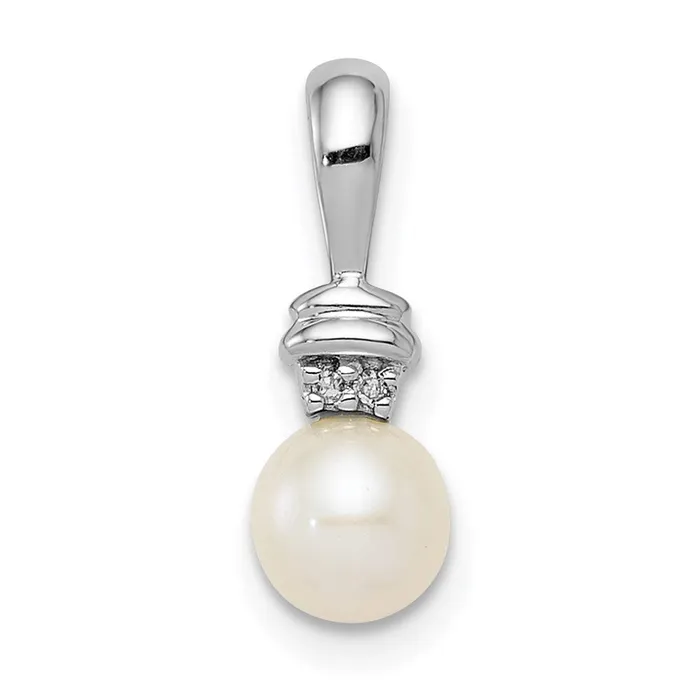 Sterling Silver Rhod Plated Diamond and FW Cultured Pearl Pendant TreasureFineJewelers Necklaces Sterling Silver Rhod Plated Diamond and FW Cultured Pearl Pendant TreasureFineJewelers Necklaces
