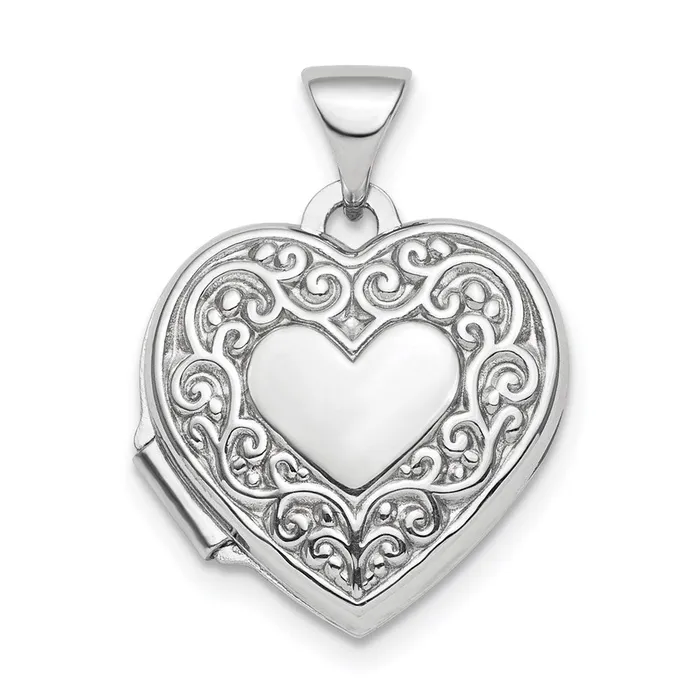 Sterling Silver Rhodplated Scroll Border Reversible 15mm Heart Locket TreasureFineJewelers Rings Sterling Silver Rhodplated Scroll Border Reversible 15mm Heart Locket TreasureFineJewelers Rings