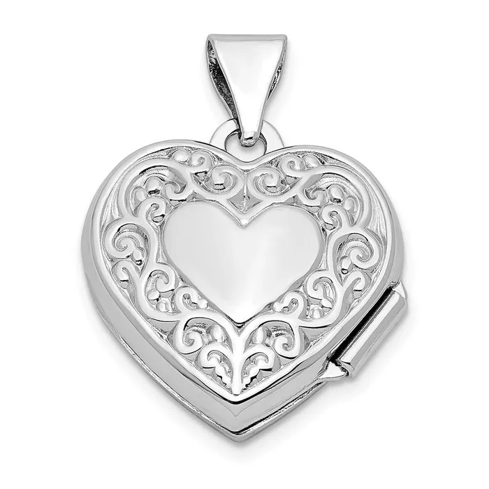 Sterling Silver Rhodplated Scroll Border Reversible 15mm Heart Locket TreasureFineJewelers Rings