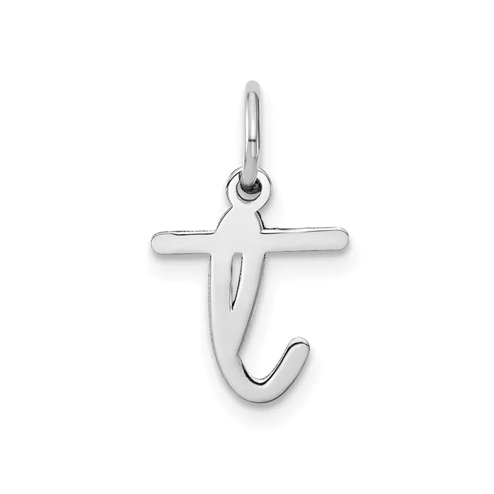 Sterling Silver Rhodiumplated Lower case Letter T Initial Charm TreasureFineJewelers Necklaces Sterling Silver Rhodiumplated Lower case Letter T Initial Charm TreasureFineJewelers Necklaces
