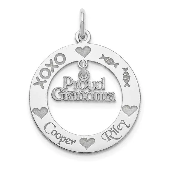Sterling Silver Rhodiumplated Personalizable Proud Grandma Charm TreasureFineJeweler Rings Sterling Silver Rhodiumplated Personalizable Proud Grandma Charm TreasureFineJeweler Rings