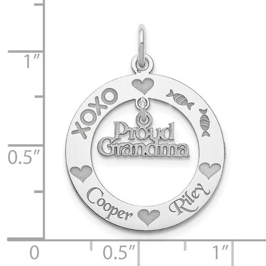 Sterling Silver Rhodiumplated Personalizable Proud Grandma Charm TreasureFineJeweler Rings
