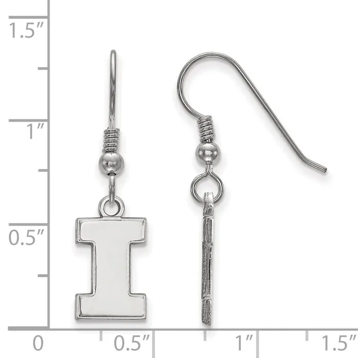 Sterling Silver Rhodiumplated University of Illinois Letter I Small Dangle Wire Earrings TreasureFineJewelers Earrings