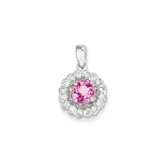 Sterling Silver Rhodium Plated White Topaz Pink Tourmaline Pendant TreasureFineJewelers Necklaces Sterling Silver Rhodium Plated White Topaz Pink Tourmaline Pendant TreasureFineJewelers Necklaces
