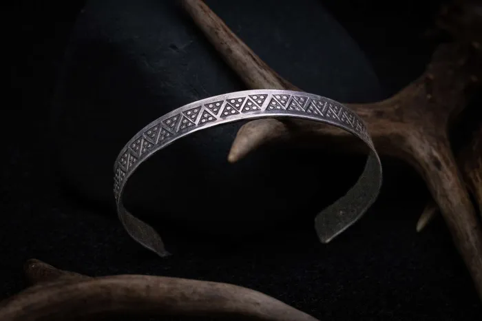 Thin Hand Stamped Silver Bracelet Valhallas silver Bracelets