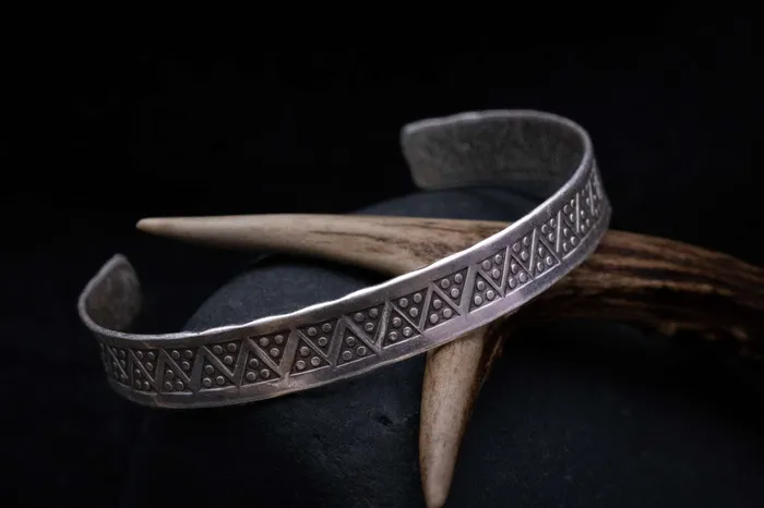Thin Hand Stamped Silver Bracelet Valhallas silver Bracelets