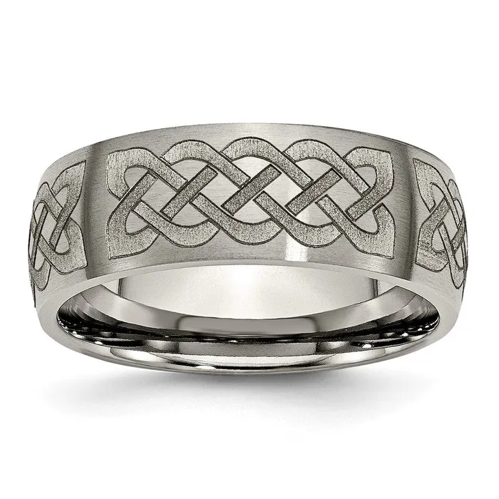 Titanium Brushed Celtic Laser Design 8mm Band TreasureFineJewelers Rings