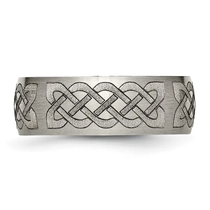 Titanium Brushed Celtic Laser Design 8mm Band TreasureFineJewelers Rings