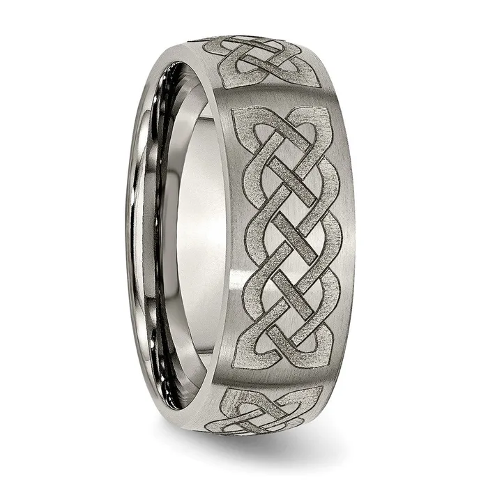 Titanium Brushed Celtic Laser Design 8mm Band TreasureFineJewelers Rings