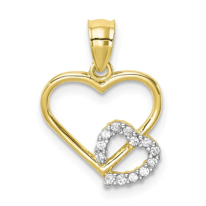 TreasureFineJewelers 10K CZ Heart in Heart Pendant Necklaces