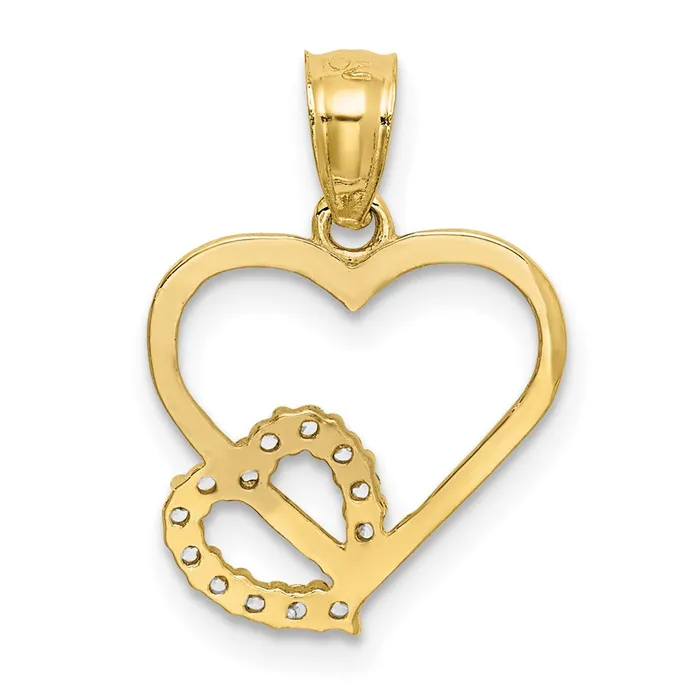 TreasureFineJewelers 10K CZ Heart in Heart Pendant Necklaces