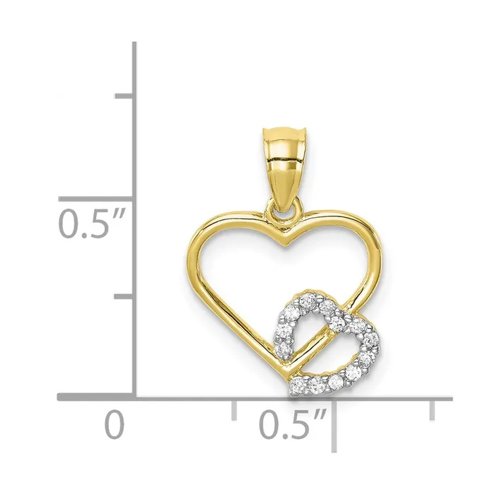 TreasureFineJewelers 10K CZ Heart in Heart Pendant Necklaces