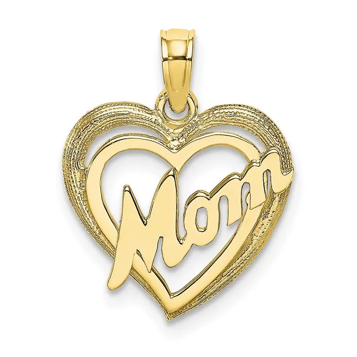 TreasureFineJewelers 10K MOM Inside Heart Charm Charm Necklaces