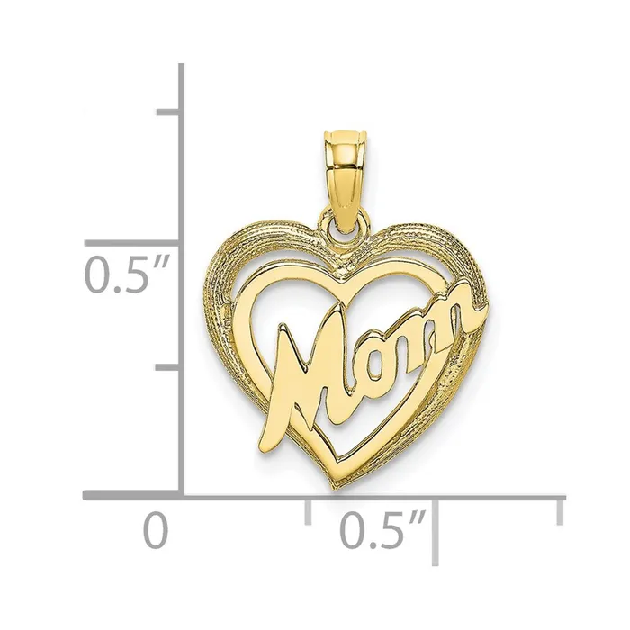 TreasureFineJewelers 10K MOM Inside Heart Charm Charm Necklaces