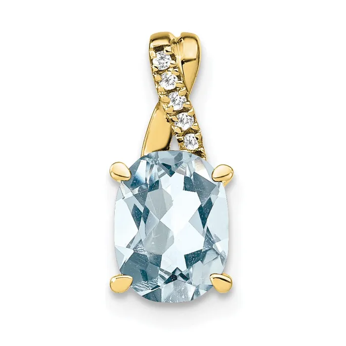 TreasureFineJewelers 10k Oval Aquamarine and Diamond Pendant Necklaces