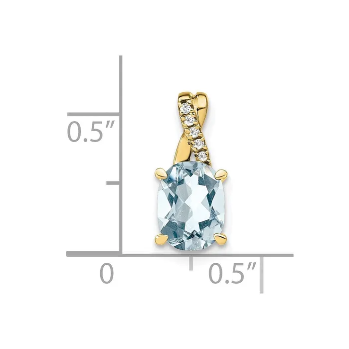 TreasureFineJewelers 10k Oval Aquamarine and Diamond Pendant Necklaces