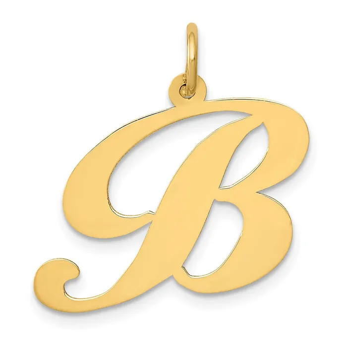 TreasureFineJewelers 10k Yellow Gold Large Fancy Script Letter B Initial Charm Charm Necklaces TreasureFineJewelers 10k Yellow Gold Large Fancy Script Letter B Initial Charm Charm Necklaces