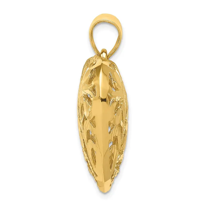 TreasureFineJewelers 14K Polished Diamondcut Filigree 3D Heart Pendant Necklaces