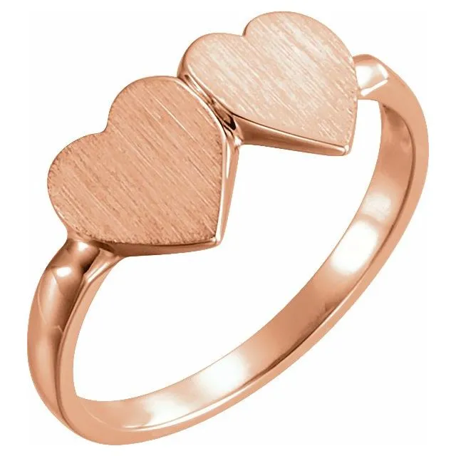 TreasureFineJewelers 14K Rose 138x7 mm Double Heart Signet Ring Rings